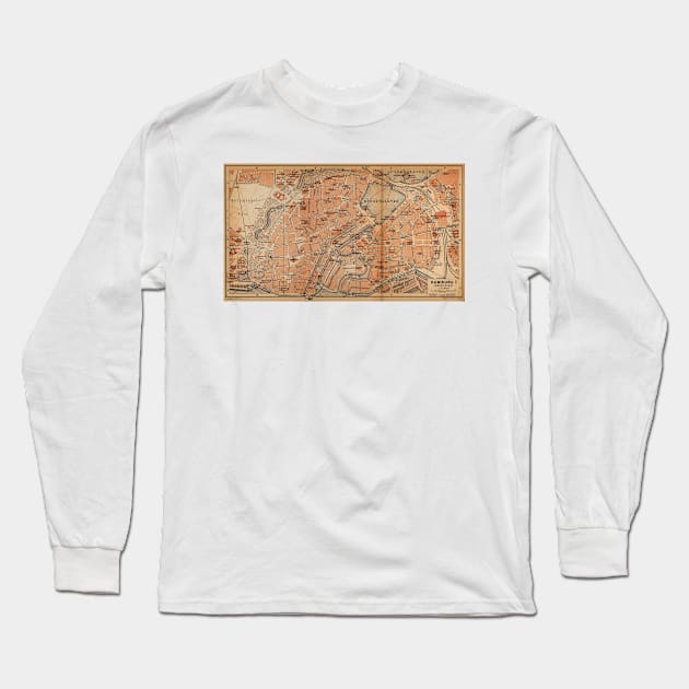 Vintage Map of Hamburg Germany (1910) Long Sleeve T-Shirt by Bravuramedia